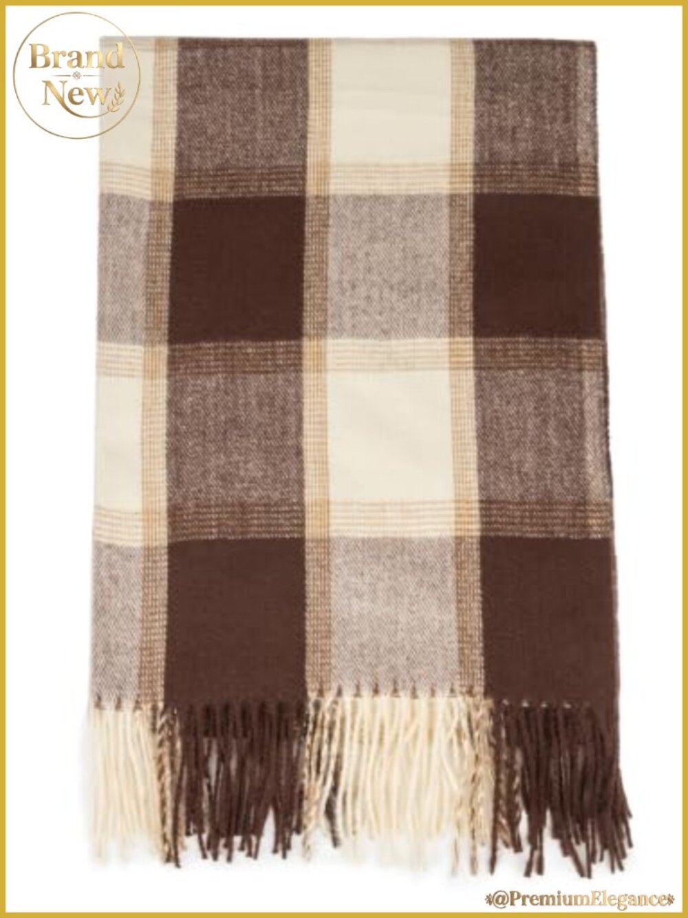 Women's Chunky Plaid Blanket Scarf Shawl Wrap with Fringe - Picture 5 of 5